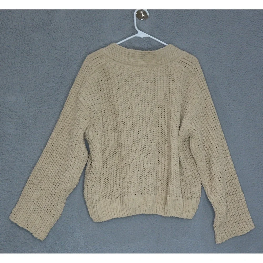 POL Knit Chunky Oversized Cropped Cardigan‎ Sweater Boho Floral Button Small